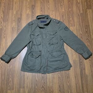 Tommy Hilfiger Olive Green Military Field Jacket Large Utility Drawstring Waist